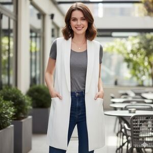 YAS Longline Sleeveless Blazer White Vest